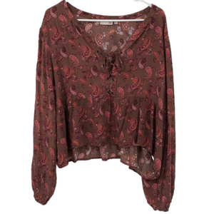 So Lace Front Top Size XL Paisley Print Regency Peasant